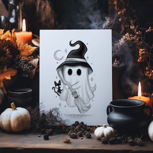 Spooky Little Witchy Ghost A5 Print | Gothic Decor | Spooky Cute Art | Ghost Art