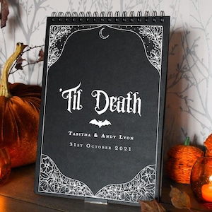 Custom Gothic Coffin &#39;Til Death Do Us Part Wedding Guest Book, Journal, Notebook A4