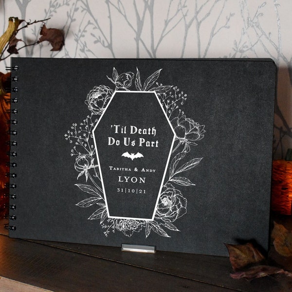 Custom Gothic Coffin 'Til Death Do Us Part Wedding Guest Book, Journal, Notebook A4