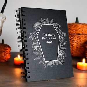Custom Gothic Coffin 'Til Death Do Us Part Wedding Guest Book, Journal, Notebook A5