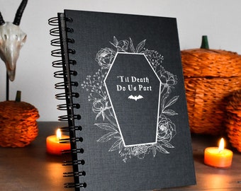 Custom Gothic Coffin 'Til Death Do Us Part Wedding Guest Book, Journal, Notebook A5