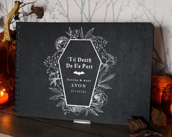 Custom Gothic Coffin 'Til Death Do Us Part Wedding Guest Book, Journal, Notebook A4