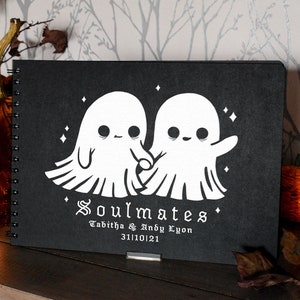 Libro de firmas de boda, diario, cuaderno A4 personalizado de almas gemelas góticas, fantasmas espeluznantes y adorables