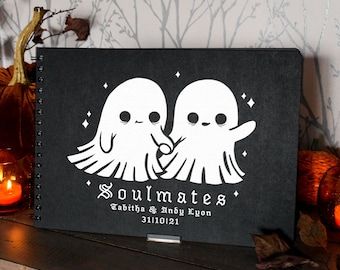 Custom Gothic Soulmates Spooky Cute Ghosts Wedding Guest Book, Journal, Notebook A4