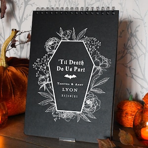 Custom Gothic Coffin &#39;Til Death Do Us Part Wedding Guest Book, Journal, Notebook A4