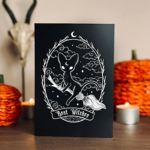 Carte balai de Kitty des meilleures sorcières | gothique | sorcellerie | anniversaire | carte de voeux