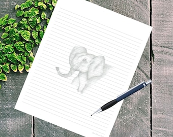 Elephant Lined Stationery Letter Sheets / Elephant Writing Paper / Art