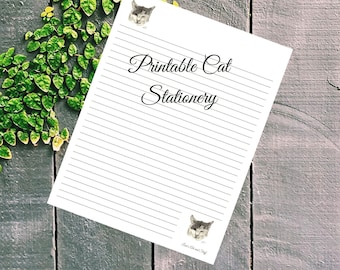 Printable / Digital Cat Lined Stationery Sheets - Printable Cat Lined Writing Paper