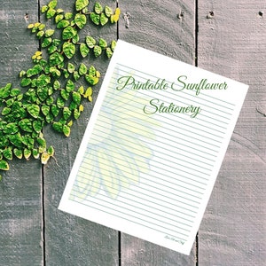 Printable / Digital Sunflower Lined Stationery Letter Sheets / Art