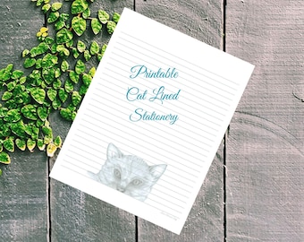Druckbares Katzen Briefpapier: Liniertes Schreibpapier (Digitaler Download)