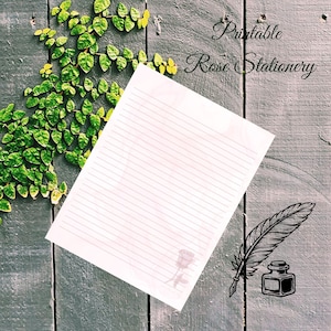 Hojas de papelería con líneas de rosas imprimibles/digitales/papel de carta con líneas de rosas imprimible/arte