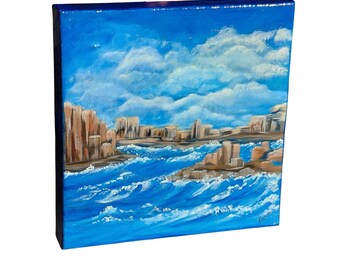 Clouddrift Cove with Crashing Waves | Original 10x 10 Acrylic Seascape Painting