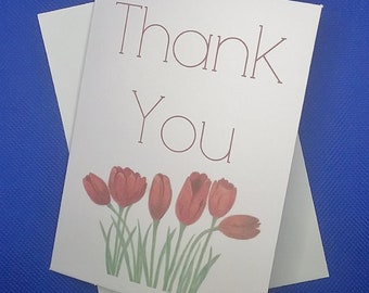 Tulip Thank You Cards / Red Tulip Bridal Shower Thank You Cards