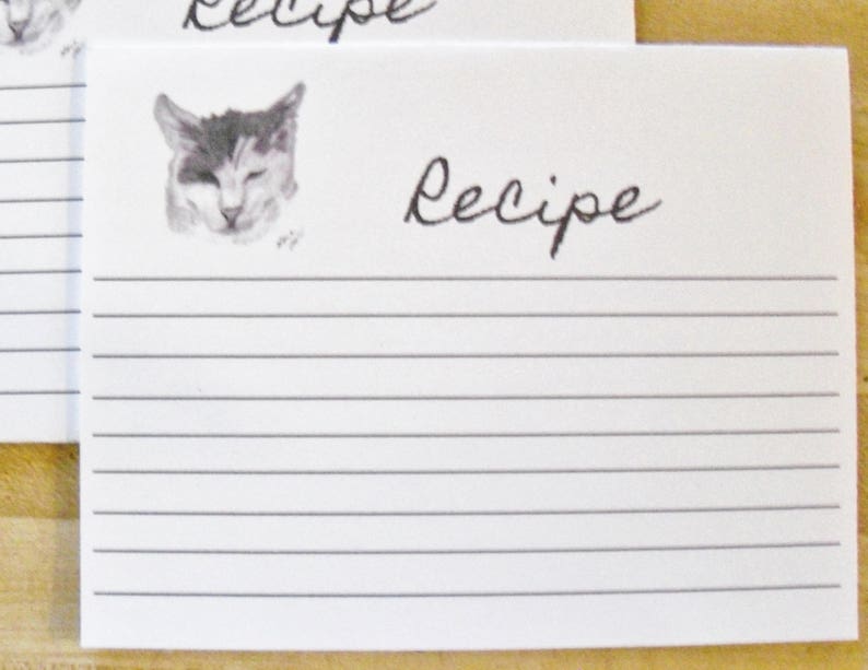 Cat Baking Recipe Card Set Cat Lined Recipe Card Set