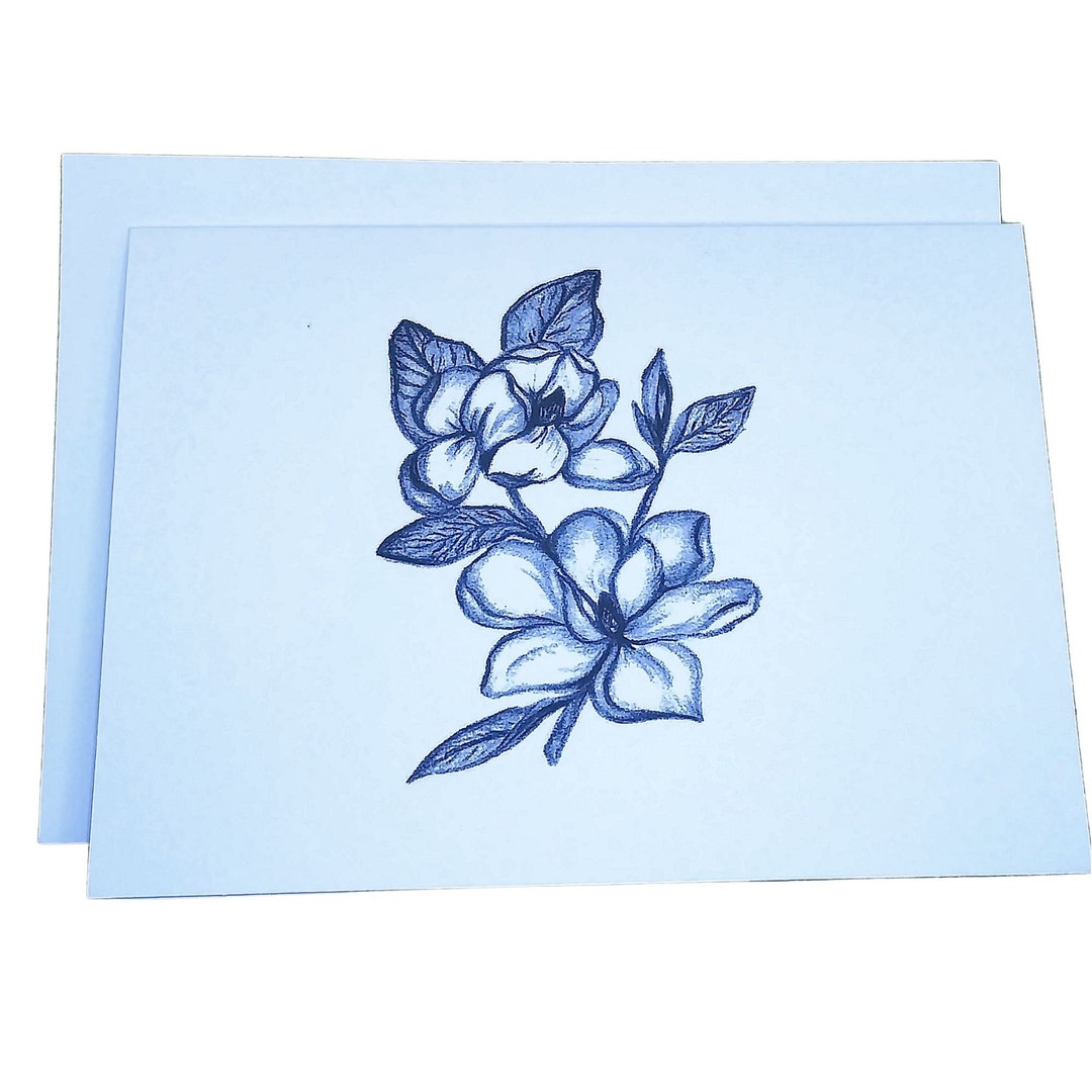 Magnolia Blank Card: Hand-drawn Floral Note Card - Etsy