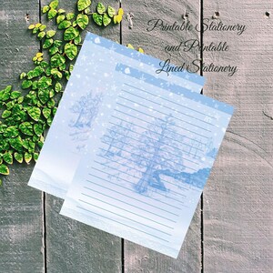 Hojas de papelería con líneas para imprimir con escenas campestres azules / Arte