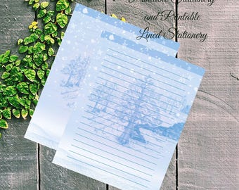 Druckbare Blaue Land Szene linierte Briefpapier / Art