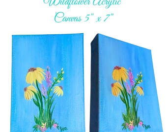Acrylic Wildflower Canvas Painting | Original Floral Art | 7x5 Wildflower Wall Decor