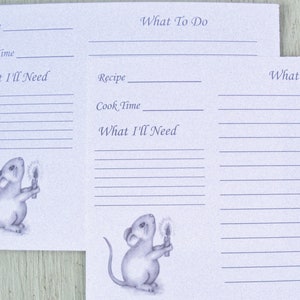 Christmas Baking Recipe Card Set- Christmas Mouse Recipe Cards- Lined Christmas Recipe Cards- Christmas Art