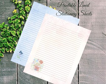 Printable / Digital Pilz und Blume - Schmetterling und Wildblumen Lined Briefpapier Blätter