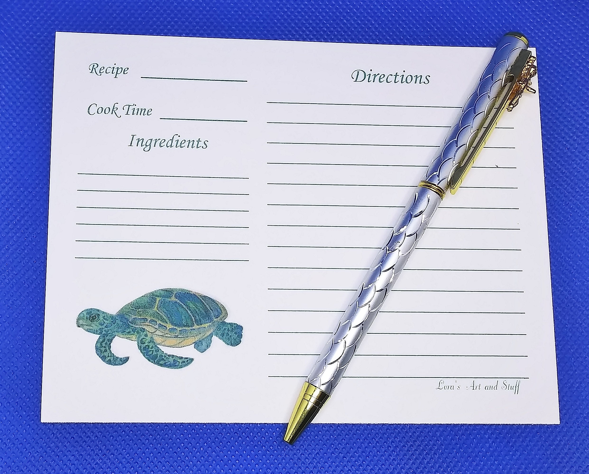 Recipe Card Fish Sea Turtle Recipe Cards: Hand-drawn Art, Lined Baking Cards - Etsy