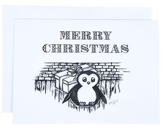 Penguin Christmas Card Set: Hand-Drawn Holiday Greeting Cards