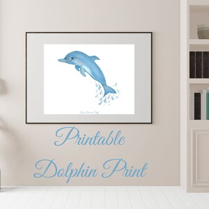 Digital / Printable Blue Dolphin Print - Blue Dolphin Beach Wall Decor