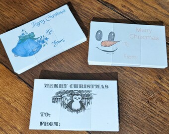 Christmas Gift Tags, Penguin, Bell, Snowman, Set of 30