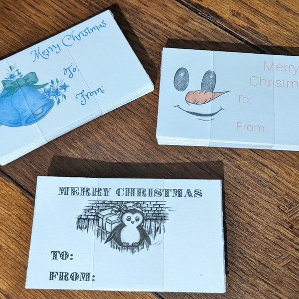 Assorted Christmas Gift Tags, Penguin, Bell and Snowman Christmas Gift Labels