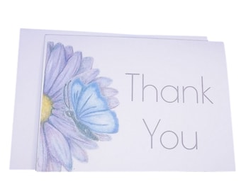 Coneflower Butterfly Thank You Cards / Bridal Shower Thank You Cards / Art