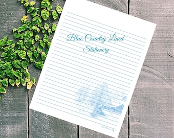 Blue Country Scene Lined Stationery Letter Sheets  / Art