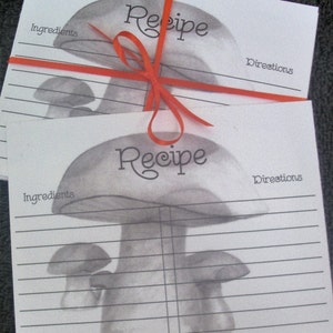 Mushroom Baking Recipe Card Set / Mushroom Lined Recipe Cards / Art