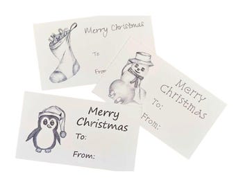 Christmas Gift Tags, Penguin, Snowman, Stocking