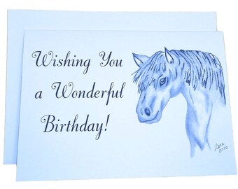 Horse Birthday Greeting Card / Blank Birthday Greeting Card / Art