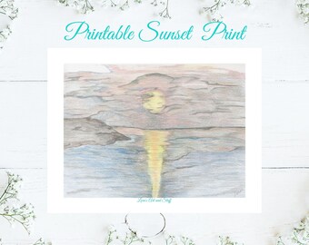 Ocean Sunset Print: Strand Wandbild Kunst (Digitaler Download)