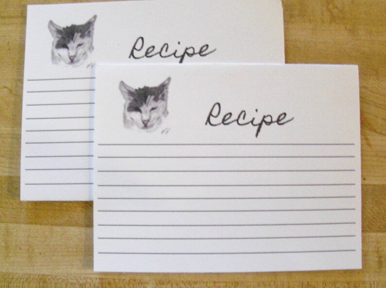 Cat Baking Recipe Card Set Cat Lined Recipe Card Set