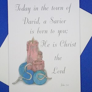 Christmas Greeting Card Set- Christian Christmas Card Set- Christmas Candle and Bulb Cards- Blank Christmas Cards-Art