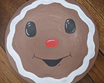 Christmas Gingerbread Man  Acrylic Round Canvas Painting  /Christmas  Painting / Art 10" x 10"