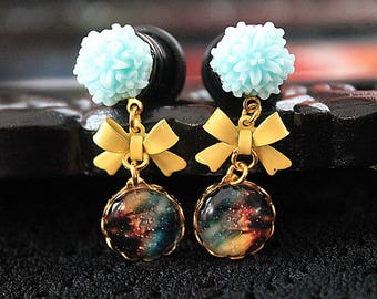 Galaxy and flower plugs gauges 12mm 1/2" stretched ears dangles