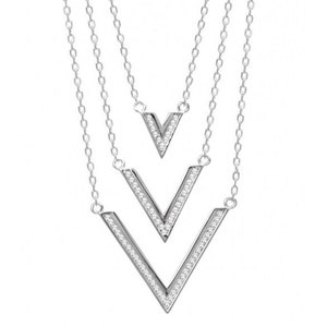 925 Sterling Silver 3 Layered V Necklace