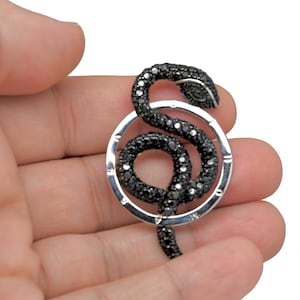 925 Sterling Silver XL Black Micro Pave Snake Pendant/Medallion