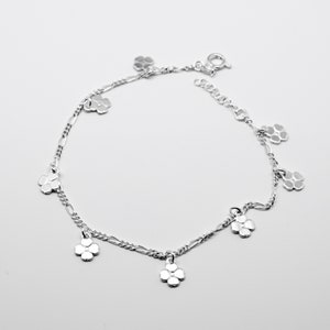 925 Sterling Silver Dangling Flower Anklet