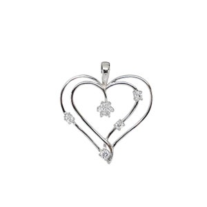 Sterling Silver Double Heart Pendant with Diamond Stimulants Necklace