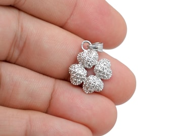 925 Sterling Silver 4 Heart into 4 Leaf Clover Micro Pave Pendant Necklace
