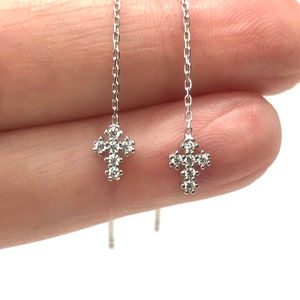 925 Sterling Silver Cross Threader Earrings
