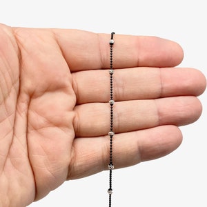 Black Sterling Silver w/Silver Diamond Cut Moon Star Balls Chain in Various Lengths for Anklet/Bracelet/Necklace