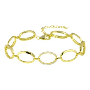 Gold Plated Oval CZ Link Bar Bracelet