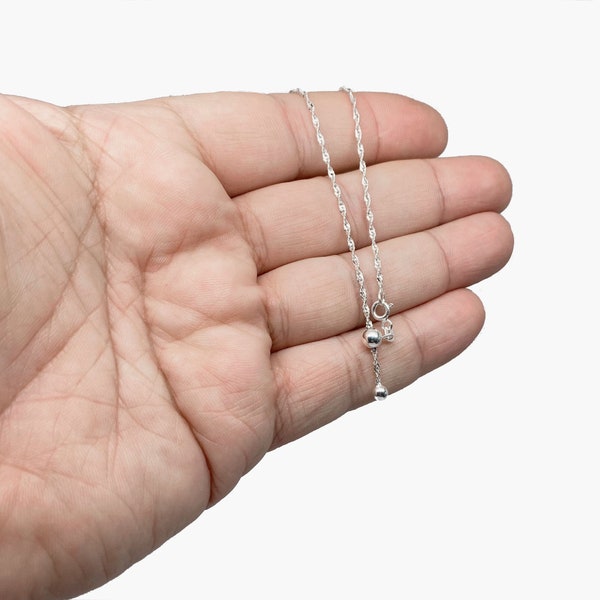 Sterling Silver Adjustable Singapore Chain with Hanging Ball Anklet