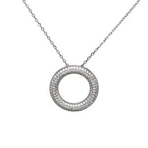 925 Sterling Zilveren Micro Pave &quot;O&quot; Ronde Ring Ketting