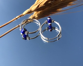 925 Sterling Silver Tiny Evil Eye Hoop Earrings